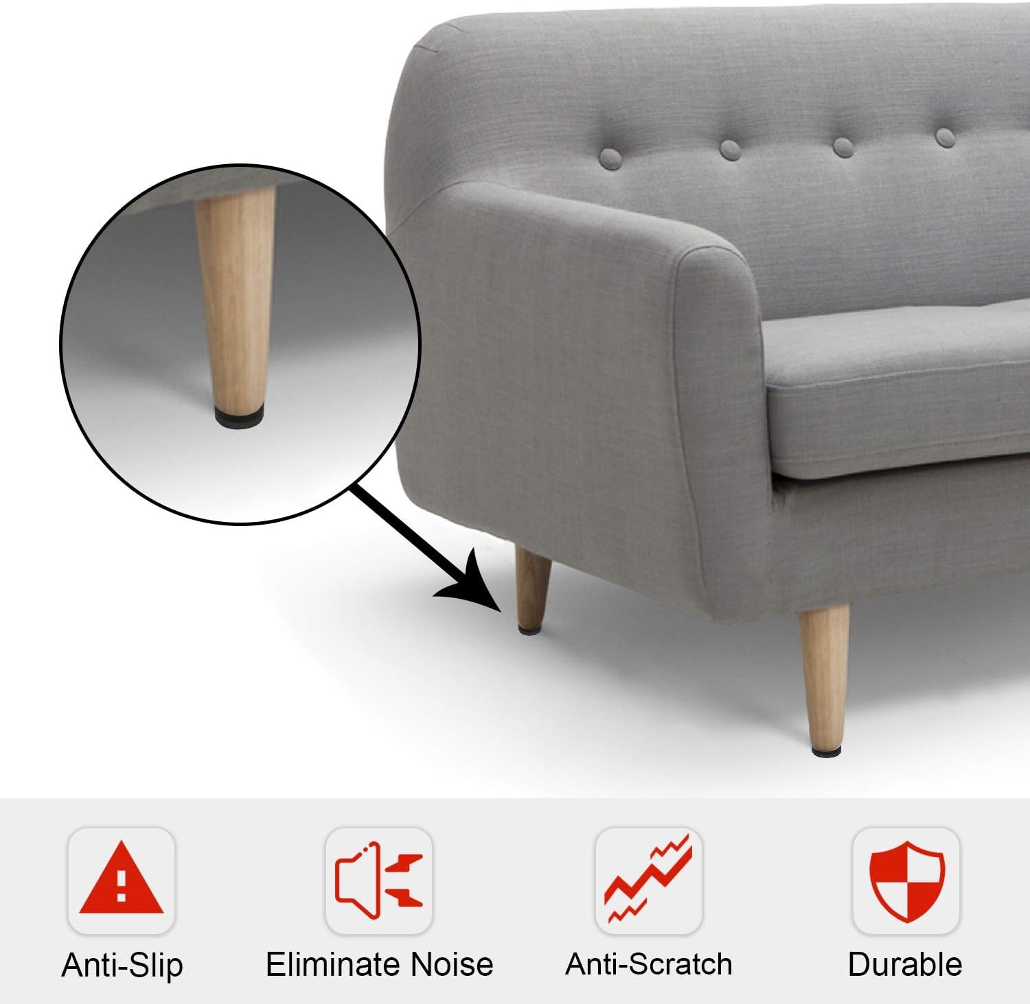 Non Slip Furniture Pads -24 Pcs 2’’ Furniture Grippers, Non Skid for Furniture Legs,Self Adhesive Rubber Feet Furniture Feet,Anti Slide Furniture Hardwood Floors Protectors for Keep Couch Stoppers