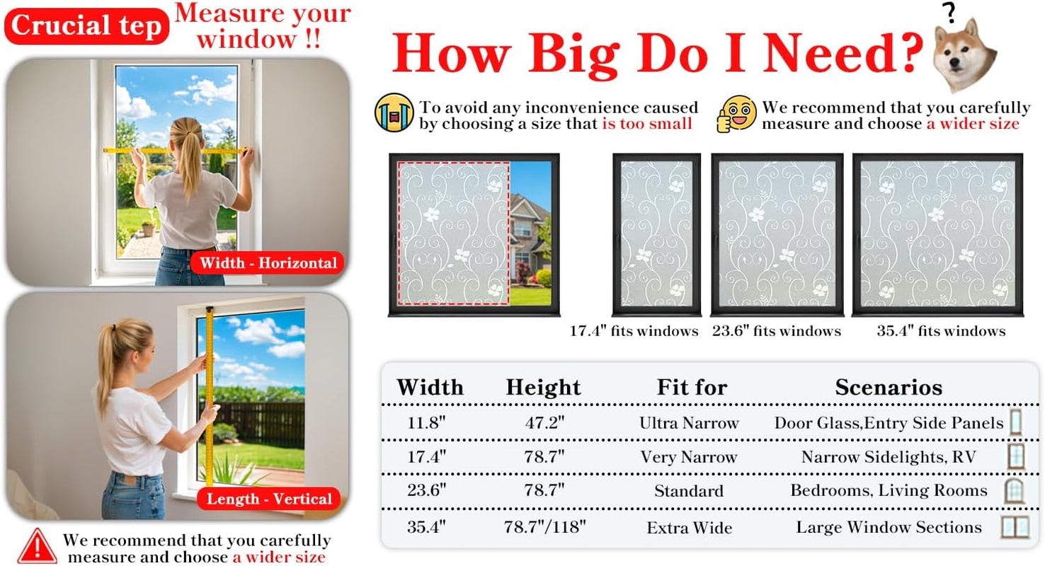 Window Film Privacy Window Film Frosted Glass Film Static Cling Glass Film No Glue Anti-Uv Window Sticker for Bathroom Bedroom Living Room (White Flower-Dp014W, 23.6In. X 78.7In.)