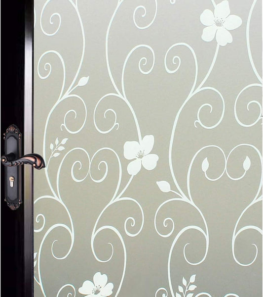 Window Film Privacy Window Film Frosted Glass Film Static Cling Glass Film No Glue Anti-Uv Window Sticker for Bathroom Bedroom Living Room (White Flower-Dp014W, 23.6In. X 78.7In.)