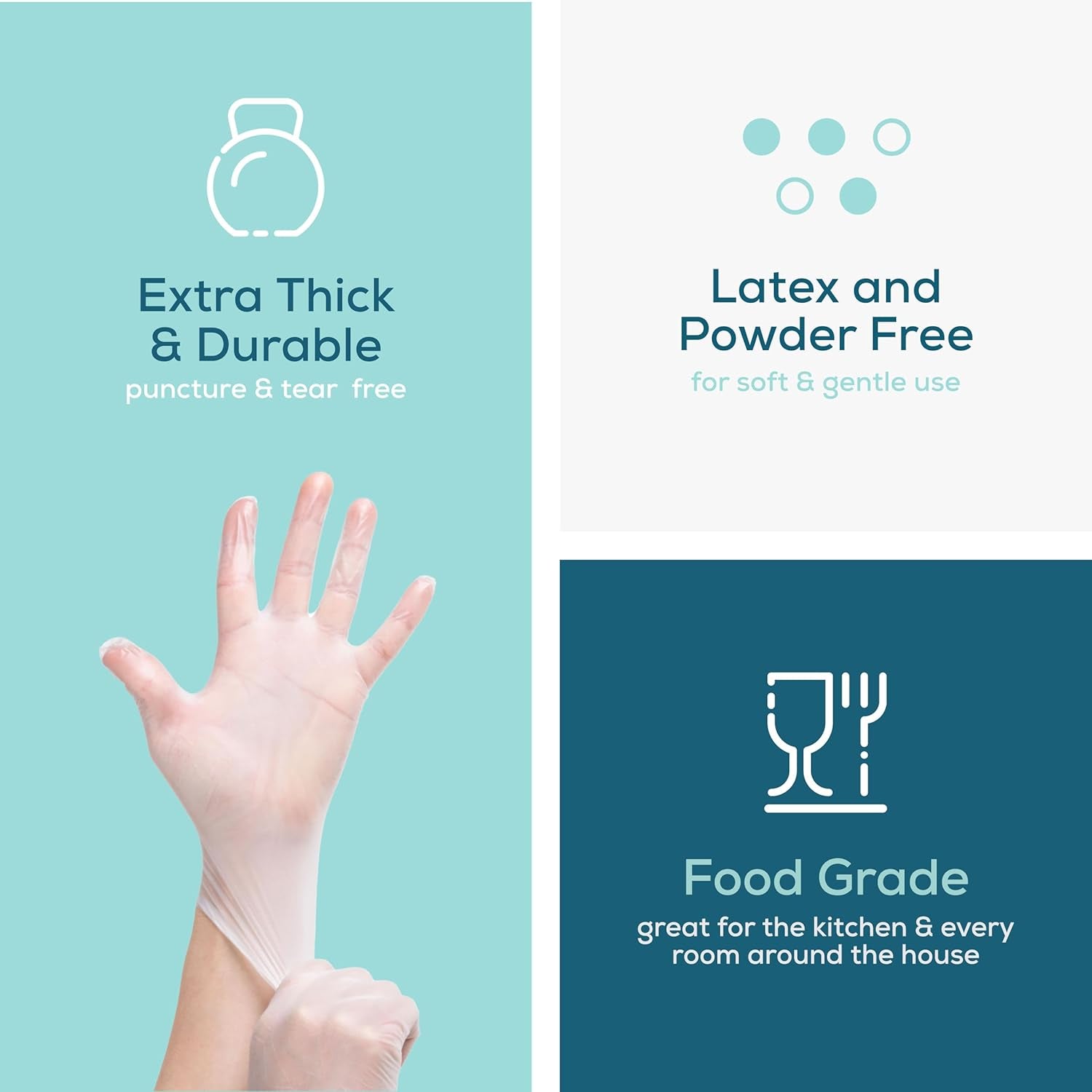 Clear Powder Free Vinyl Disposable Plastic Gloves [100 Pack]