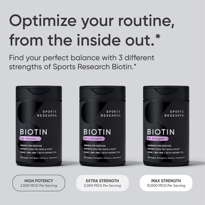 Biotin (10,000Mcg) with Organic Coconut Oil | Supports Healthy Hair, Skin & Nails | Non-Gmo Verified & Vegan Certified (120 Veggie-Softgels)