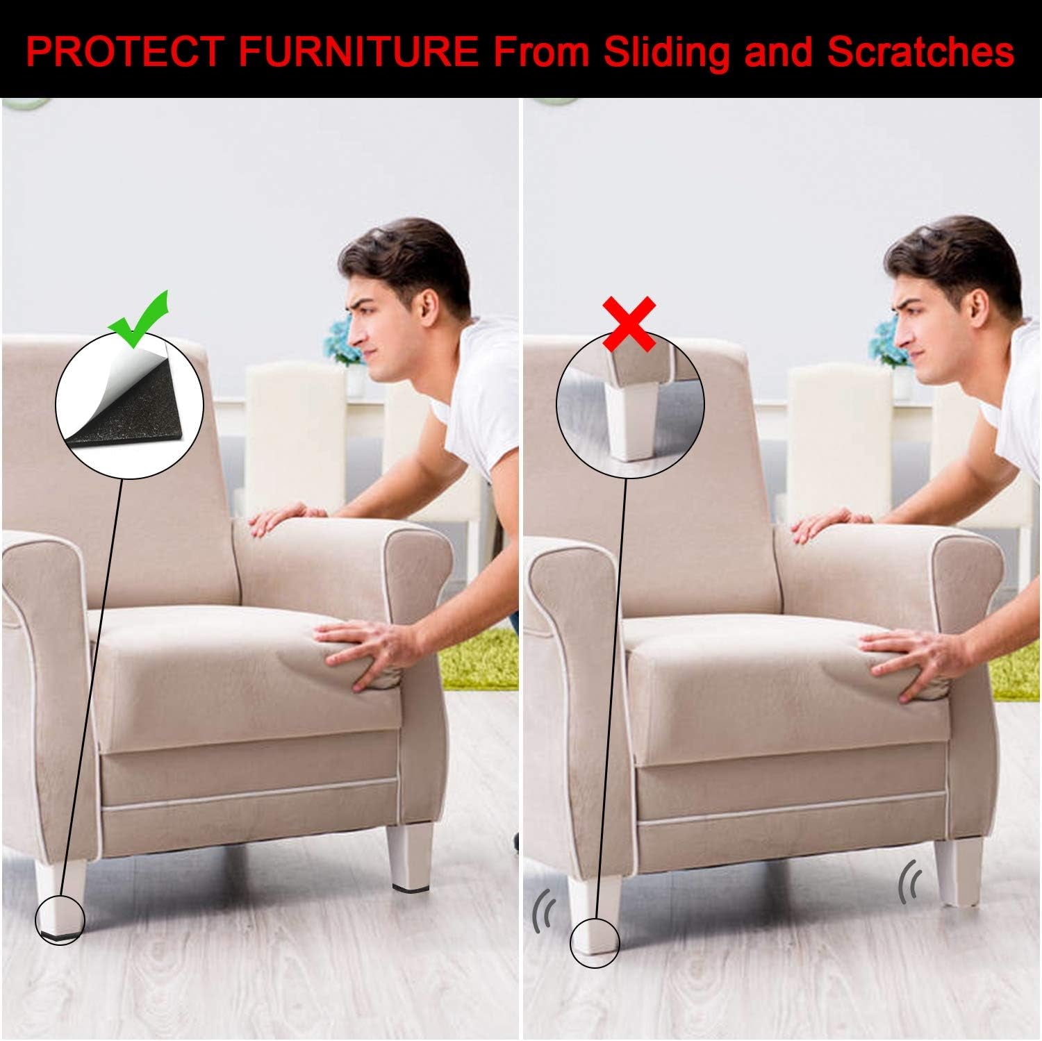 Non Slip Furniture Pads -24 Pcs 2’’ Furniture Grippers, Non Skid for Furniture Legs,Self Adhesive Rubber Feet Furniture Feet,Anti Slide Furniture Hardwood Floors Protectors for Keep Couch Stoppers